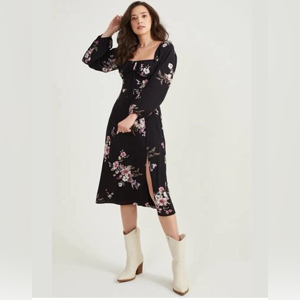 New Altar’d State Amelia Midi Dress Black Floral Size Small